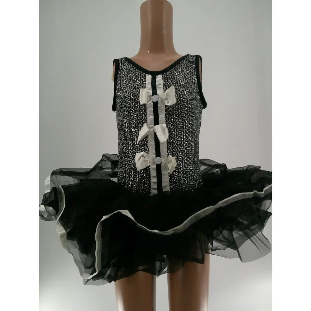 Pre-Owned Dance Costume Art Stone 2132 Medium Child Silver Tutu Jazz Glitter Tu